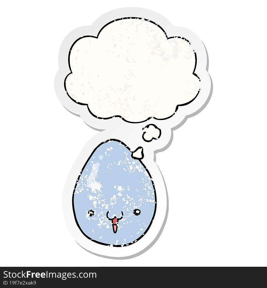 cartoon egg with thought bubble as a distressed worn sticker