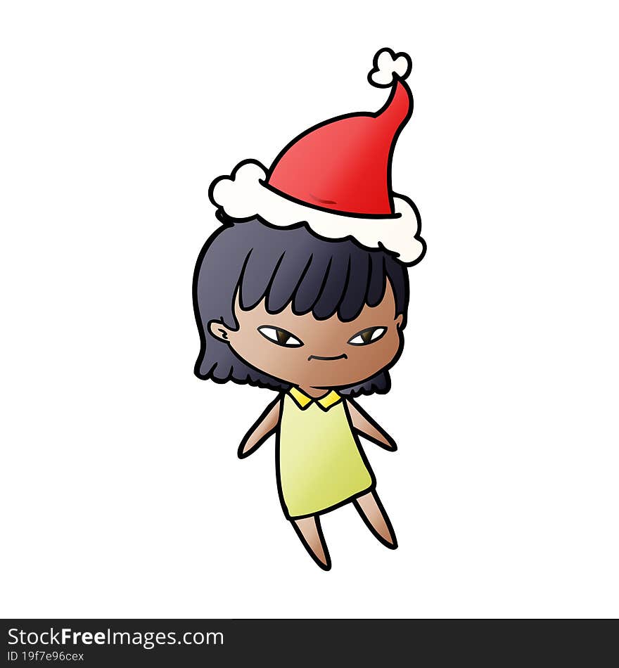 hand drawn gradient cartoon of a woman wearing santa hat