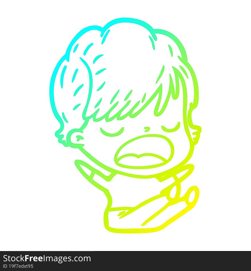 cold gradient line drawing of a cartoon woman talking