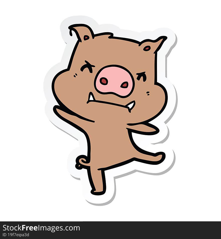 sticker of a angry cartoon pig