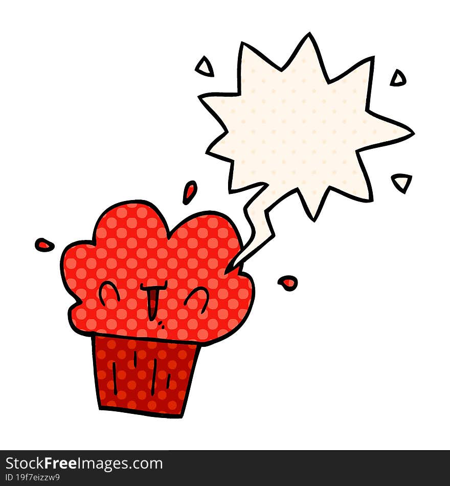 cartoon cupcake and speech bubble in comic book style