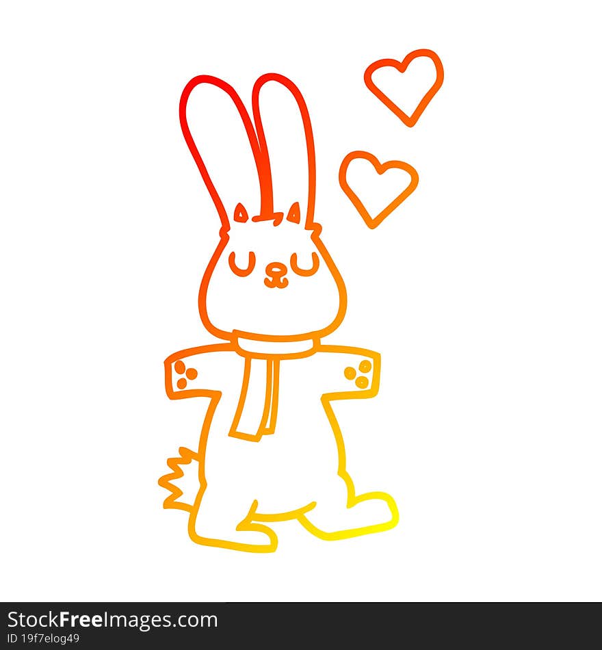 warm gradient line drawing of a cartoon rabbit in love