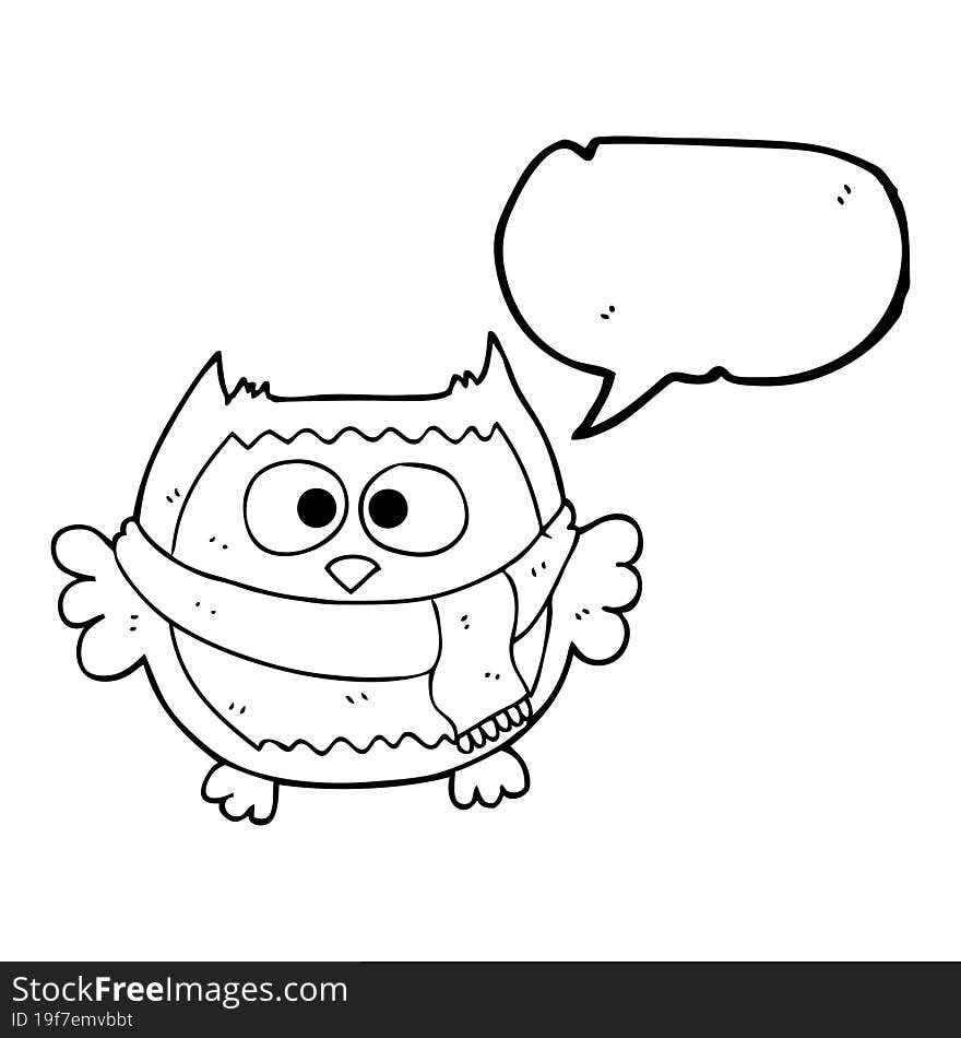 Speech Bubble Cartoon Owl Wearing Scarf