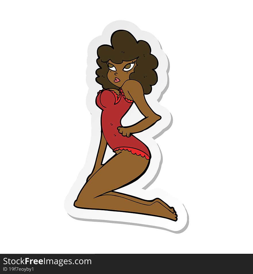 sticker of a cartoon pin-up woman