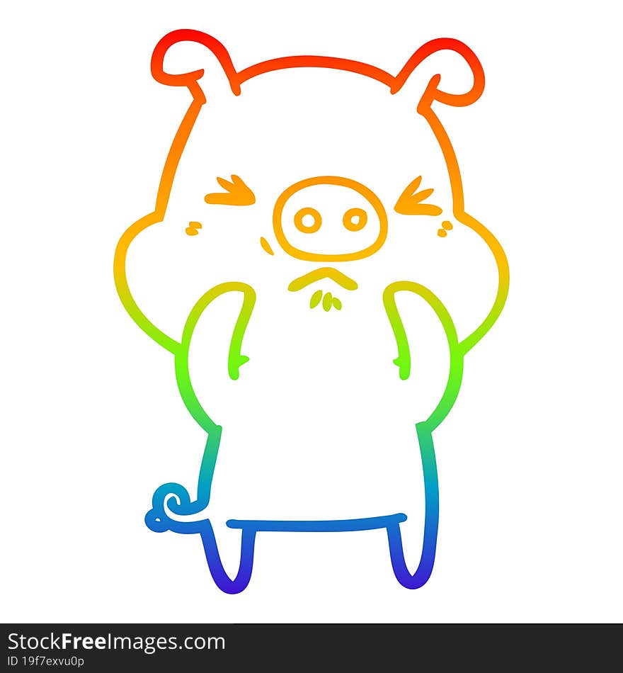 rainbow gradient line drawing cartoon angry pig