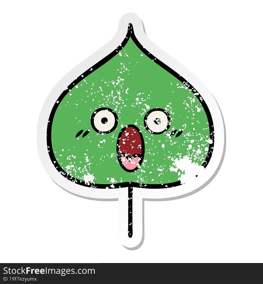 Distressed Sticker Of A Cute Cartoon Expressional Leaf