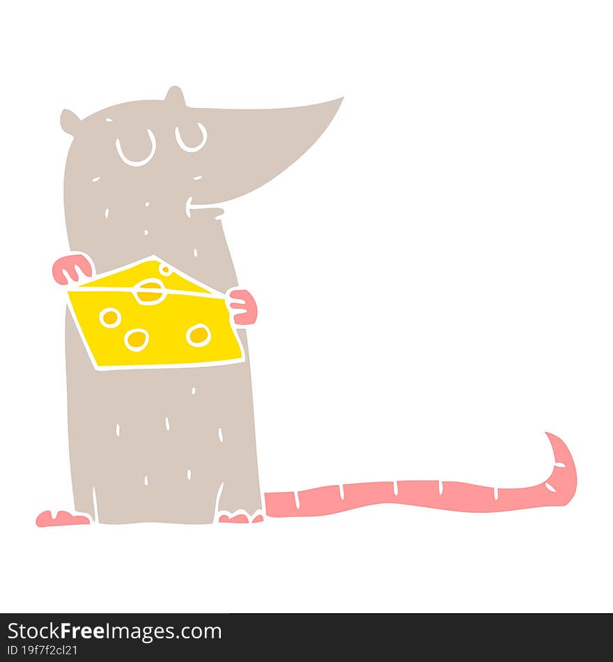 flat color illustration of a cartoon mouse with cheese