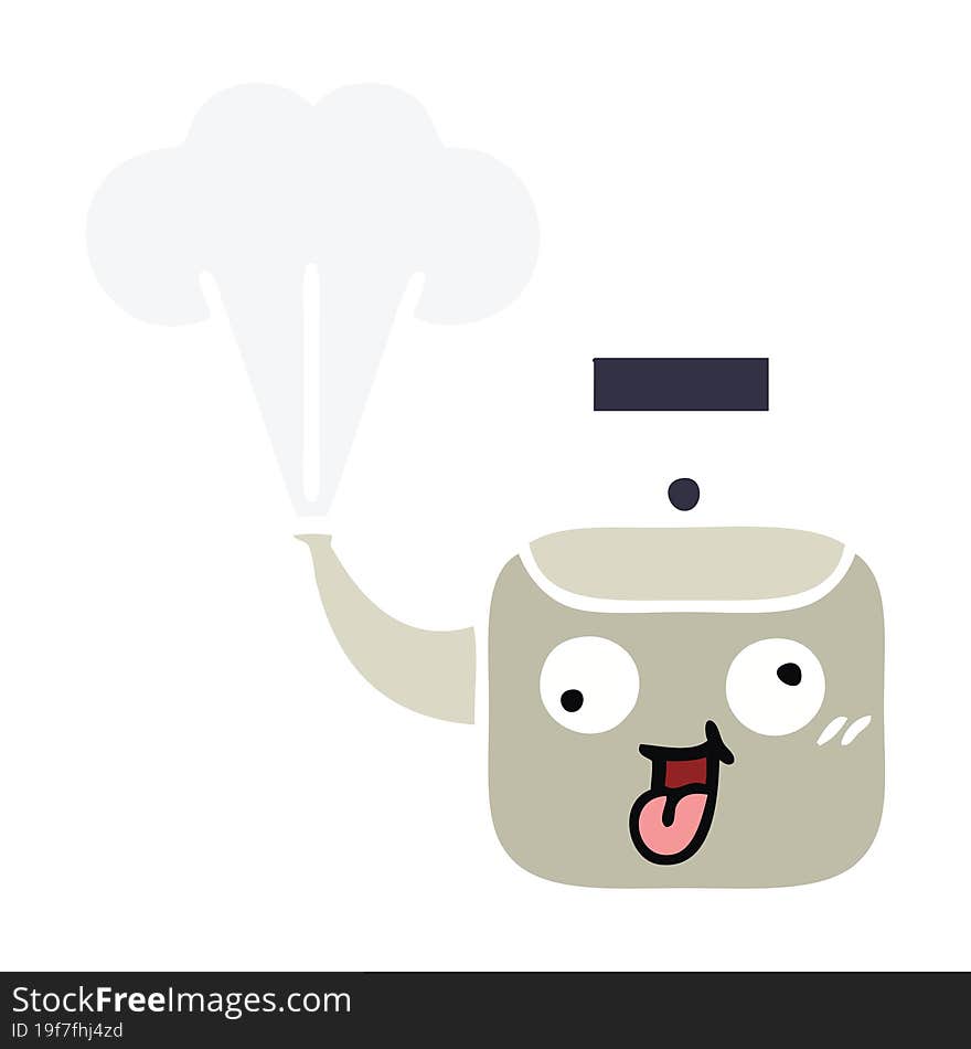 Flat Color Retro Cartoon Steaming Kettle