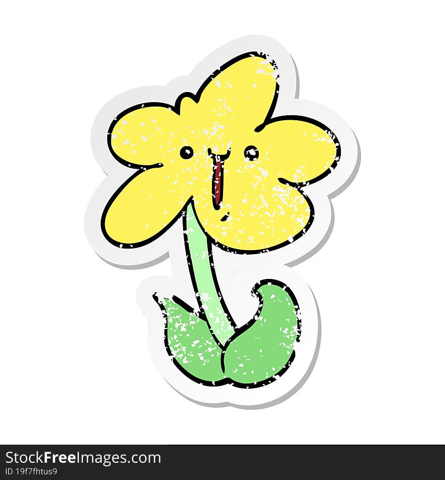 distressed sticker of a cartoon flower