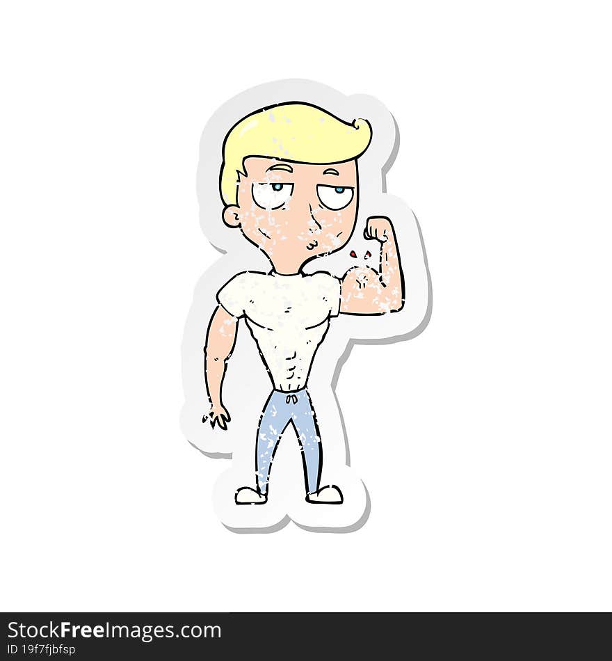 retro distressed sticker of a cartoon gym man