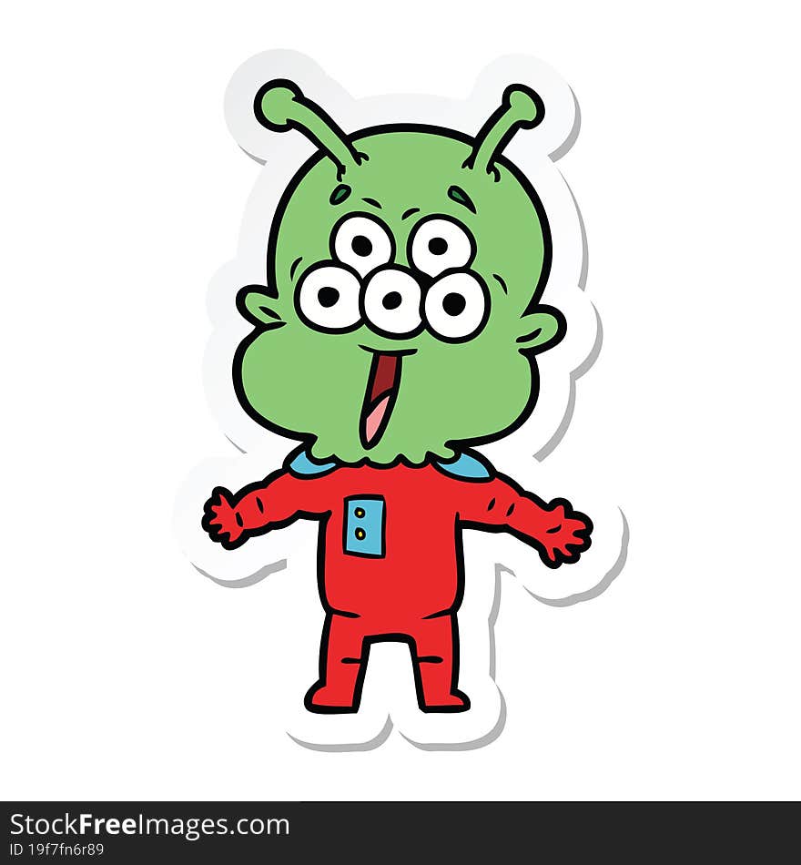 sticker of a happy cartoon alien