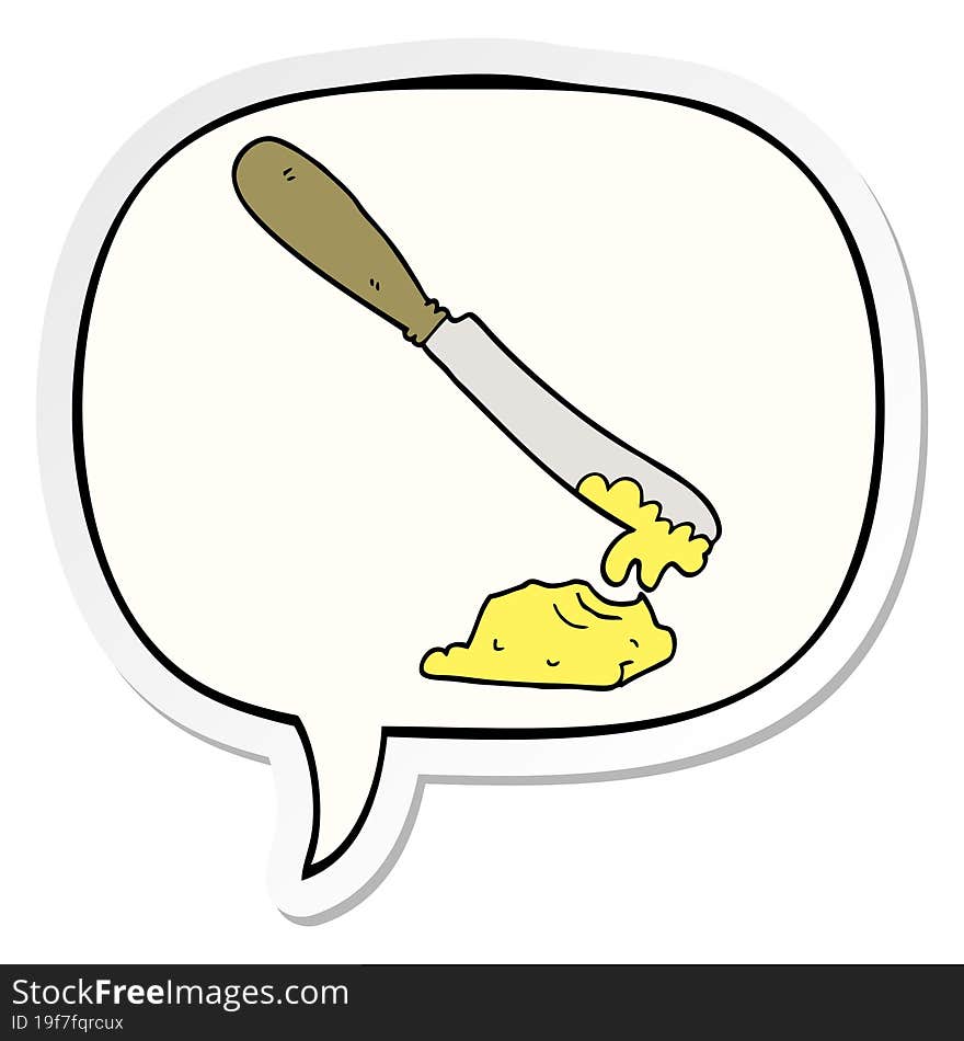 cartoon knife spreading butter with speech bubble sticker