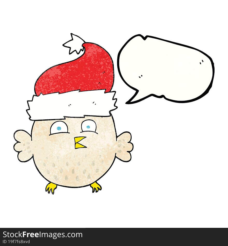 speech bubble textured cartoon owl wearing christmas hat