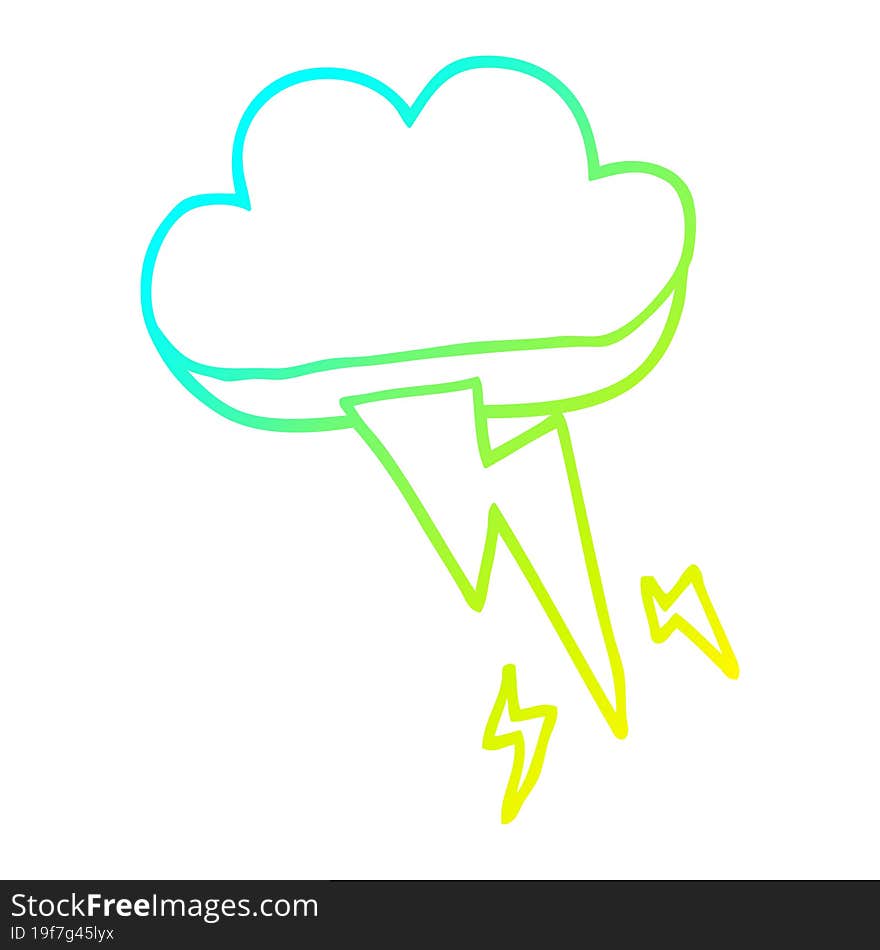 cold gradient line drawing cartoon thundercloud and lightning