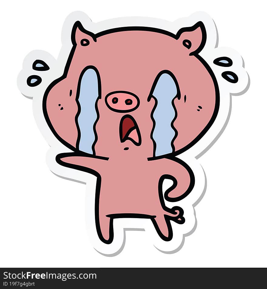 Sticker Of A Crying Pig Cartoon