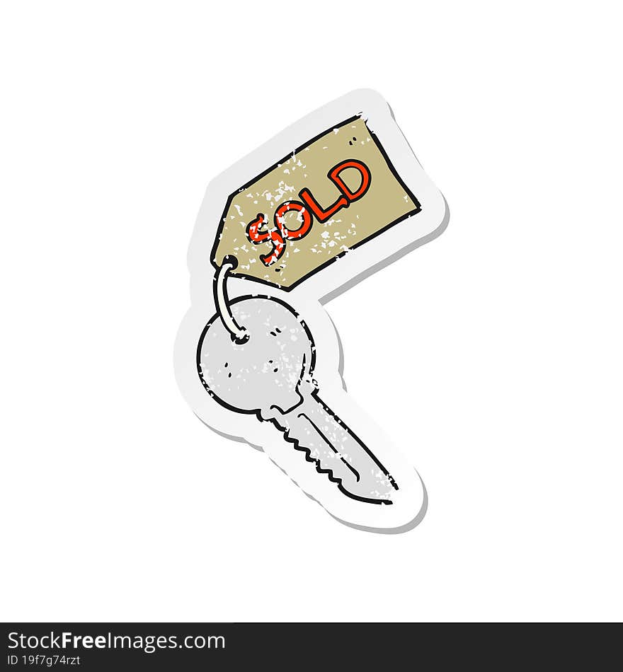 Retro Distressed Sticker Of A Cartoon New House Key