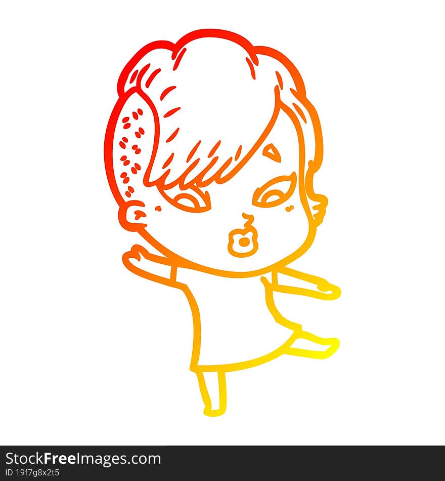 warm gradient line drawing cartoon surprised girl