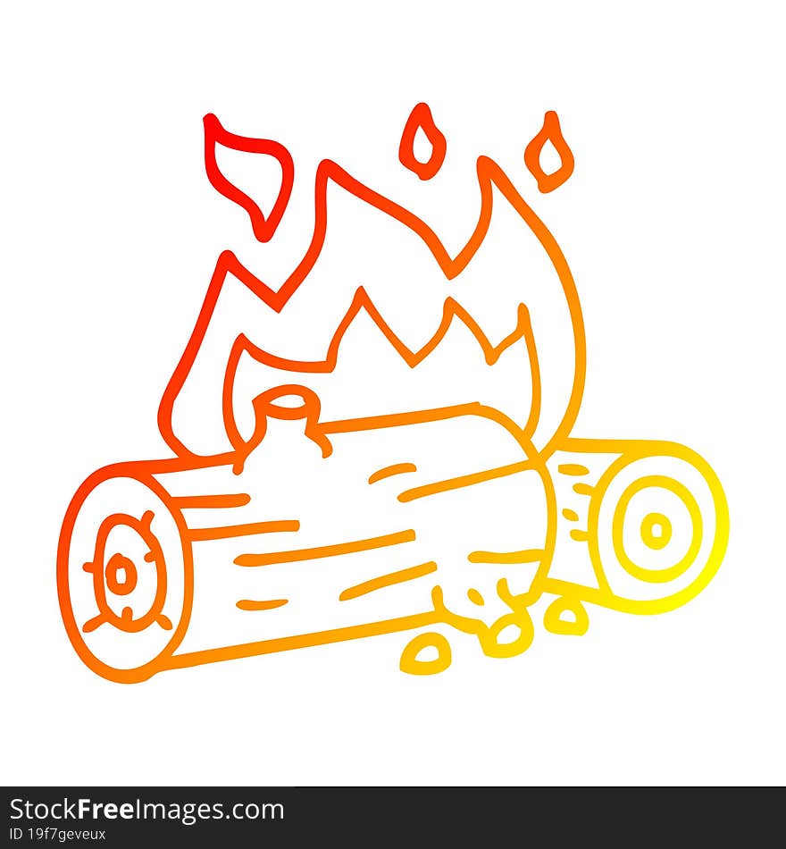 warm gradient line drawing cartoon burning logs