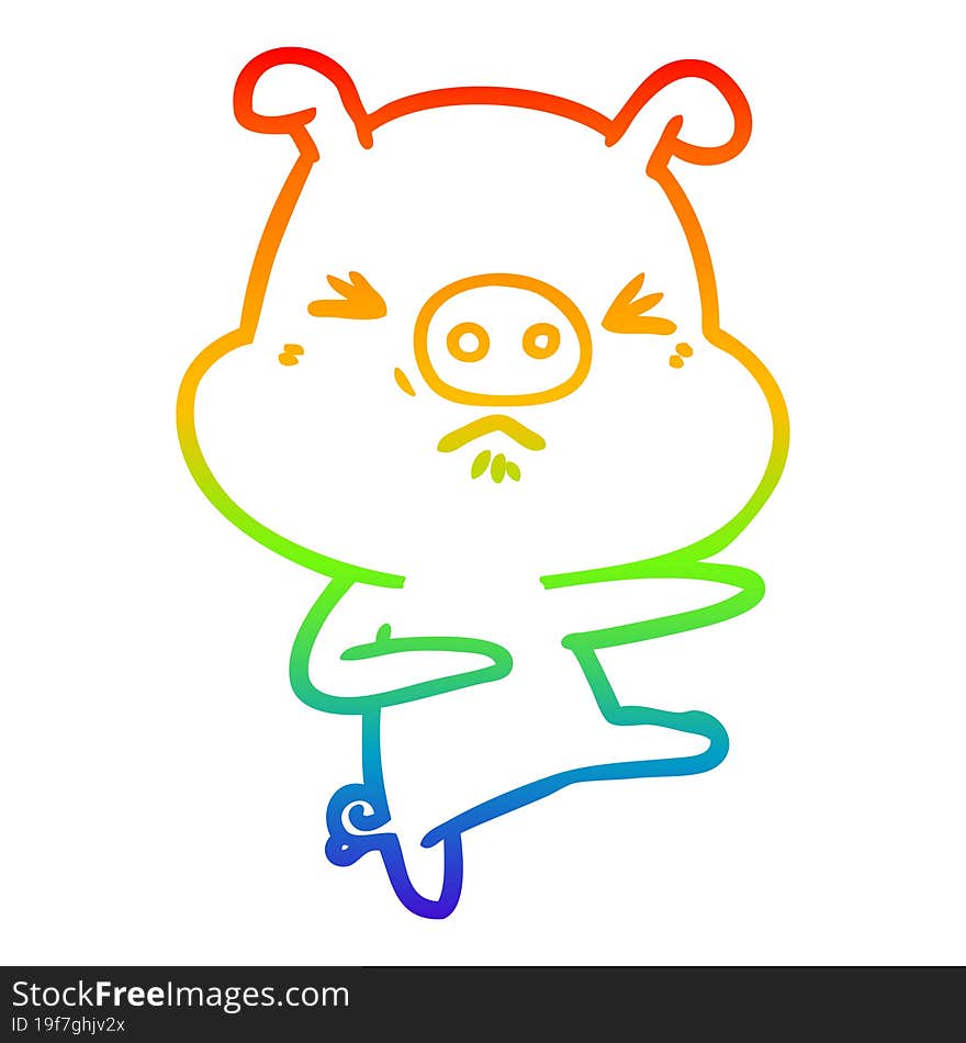 cartoon angry pig kicking out