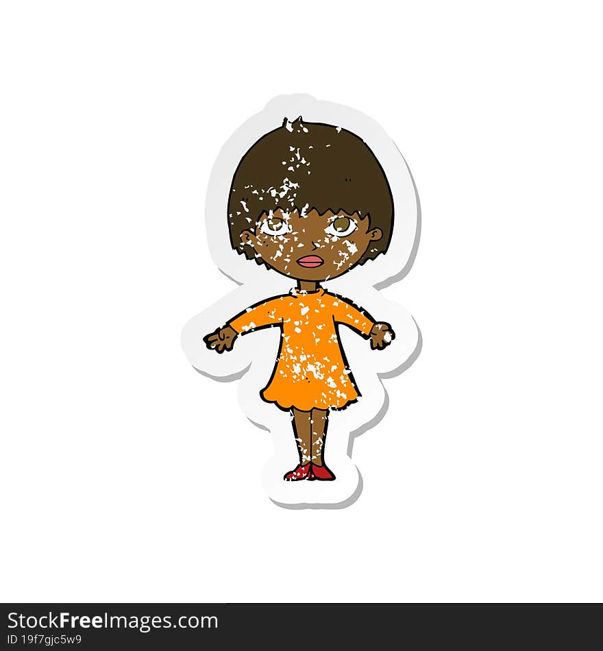 retro distressed sticker of a cartoon woman in dress