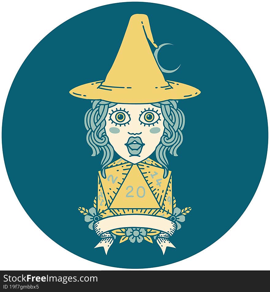 Human Witch With Natural Twenty Dice Roll Illustration