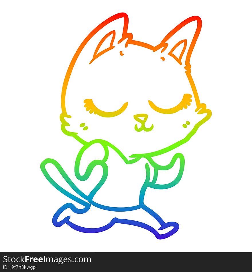 rainbow gradient line drawing calm cartoon cat running