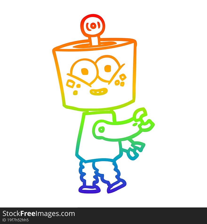 rainbow gradient line drawing of a happy cartoon robot