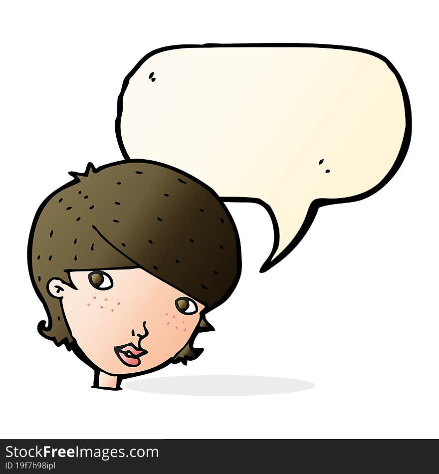 cartoon friendly woman with speech bubble