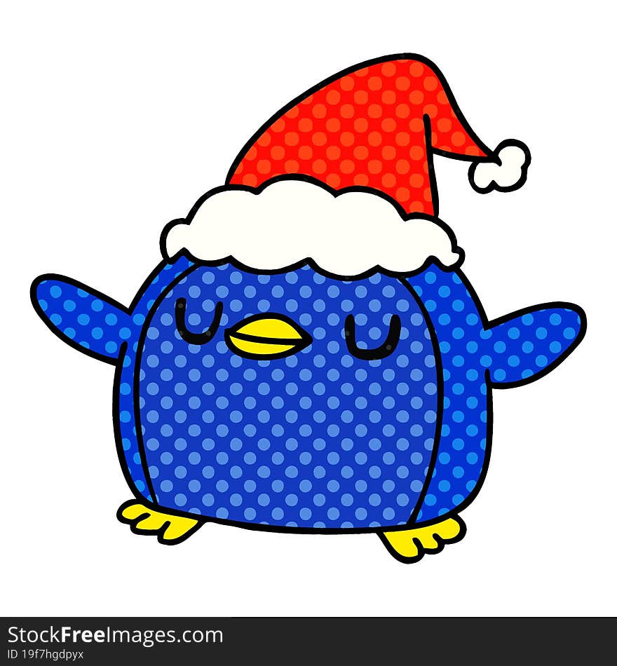 hand drawn christmas cartoon of kawaii penguin