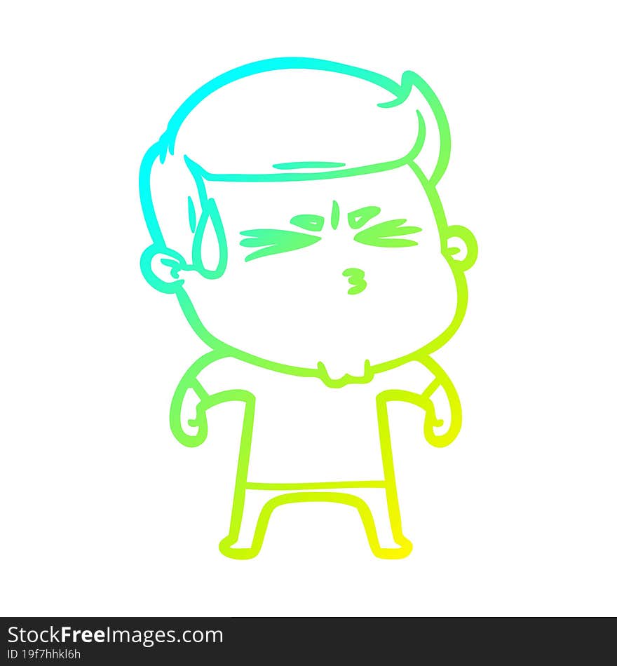 Cold Gradient Line Drawing Cartoon Frustrated Man