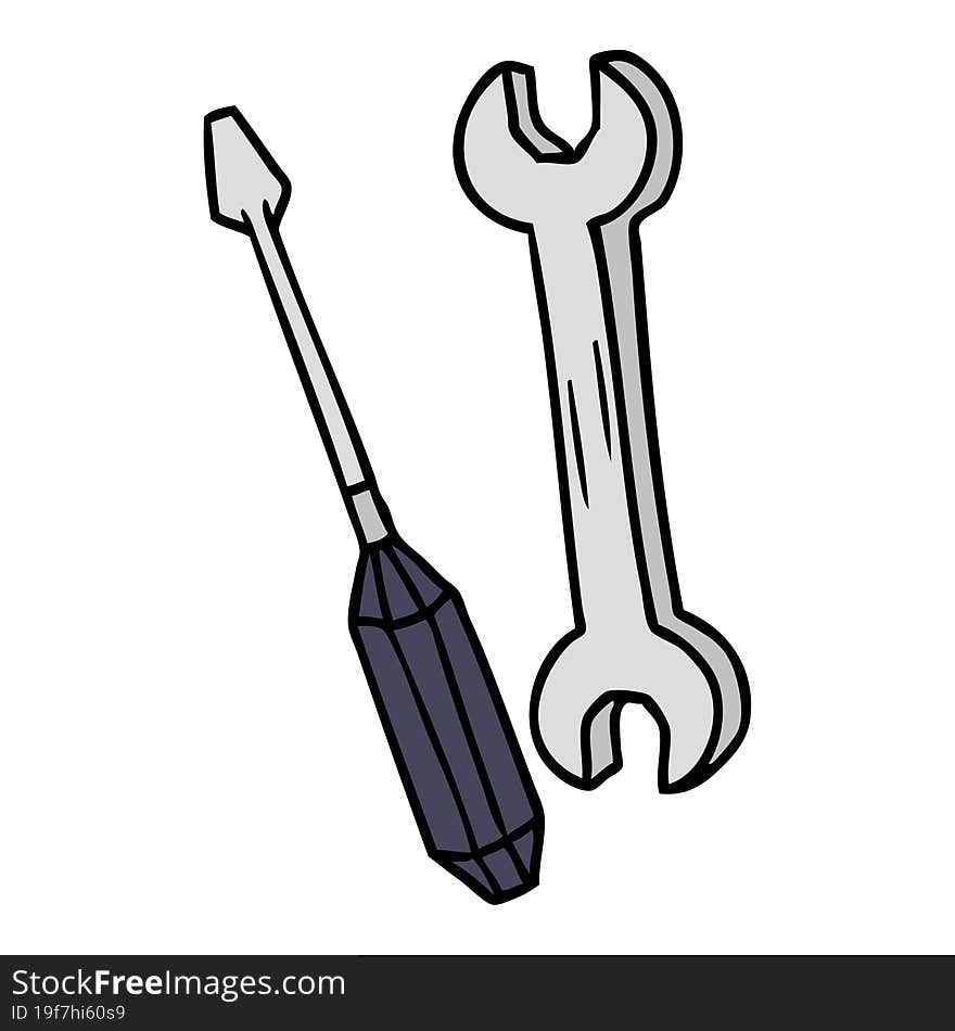 cartoon doodle of a spanner and a screwdriver