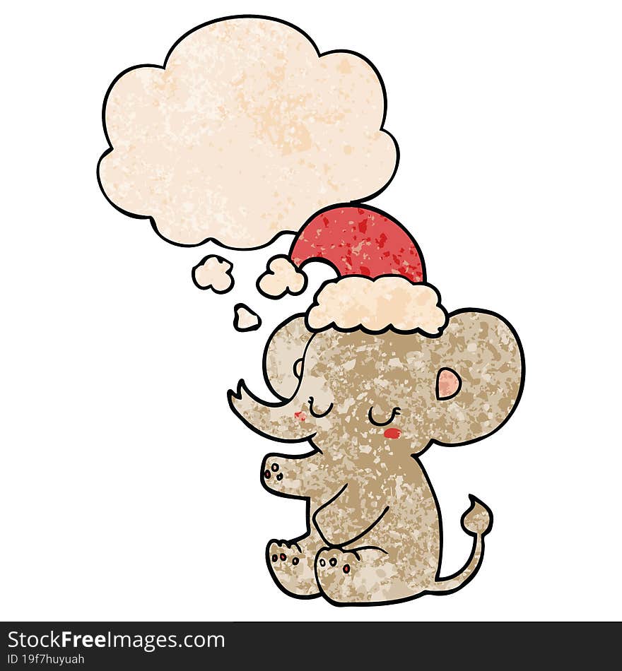 cute christmas elephant and thought bubble in grunge texture pattern style