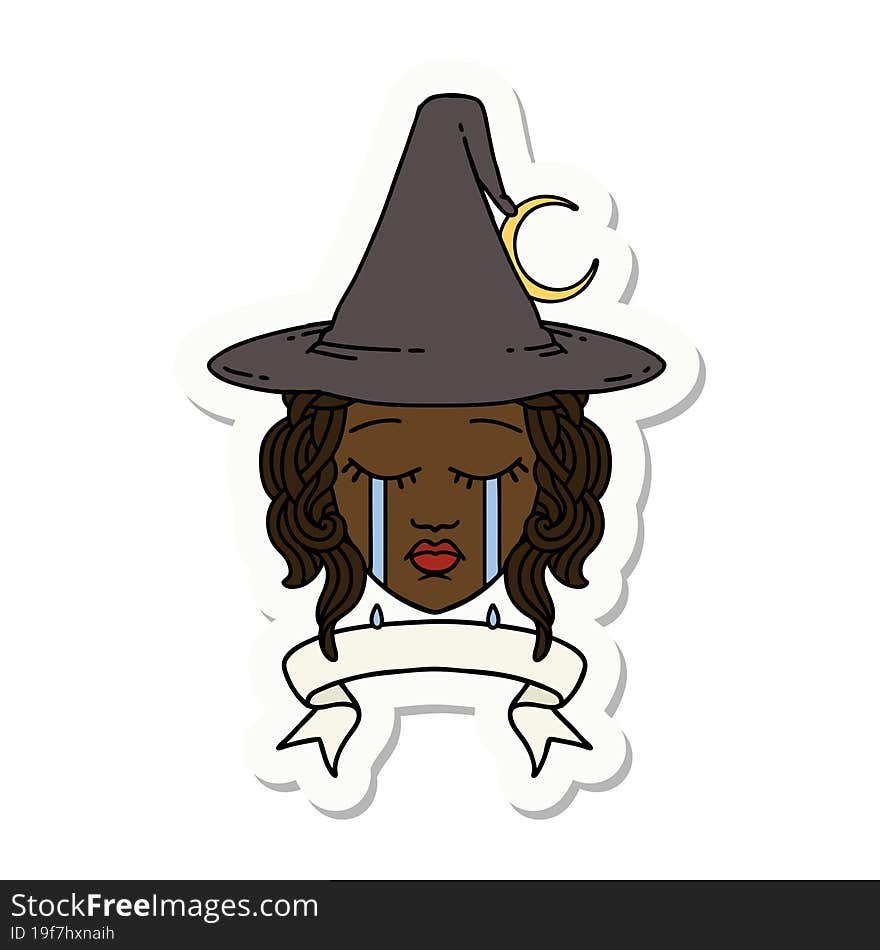 crying human witch with banner sticker