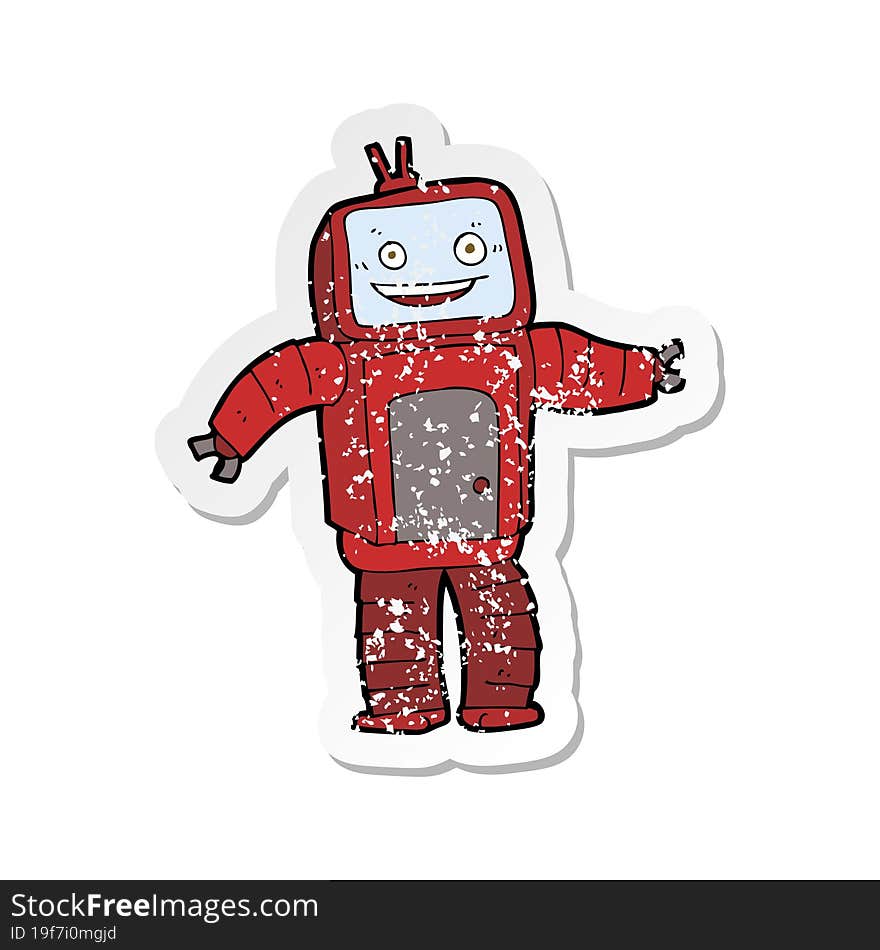 retro distressed sticker of a cartoon funny robot