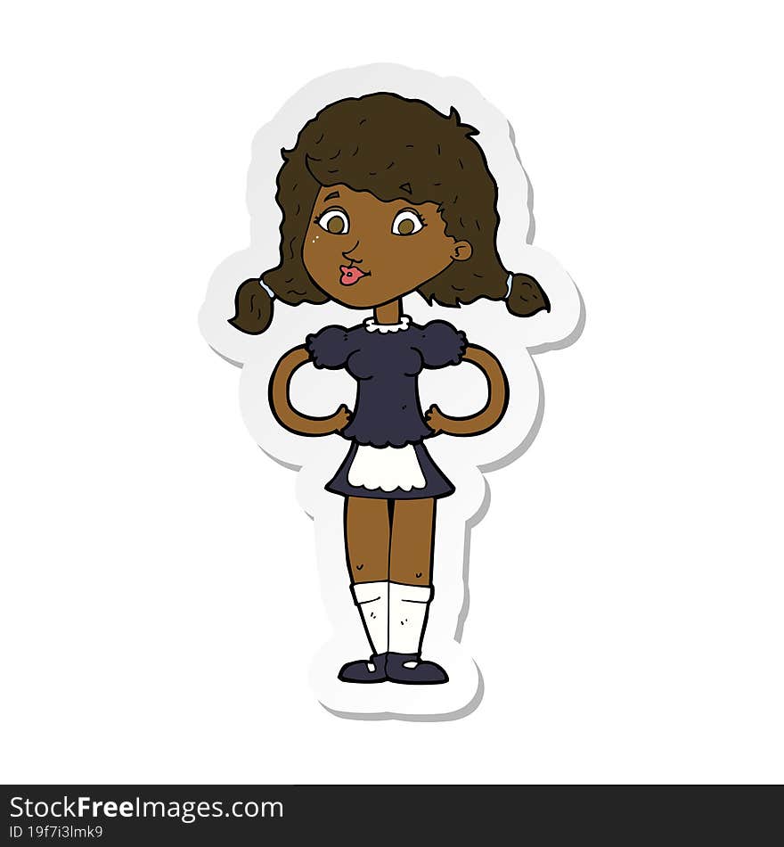 sticker of a cartoon happy waitress woman