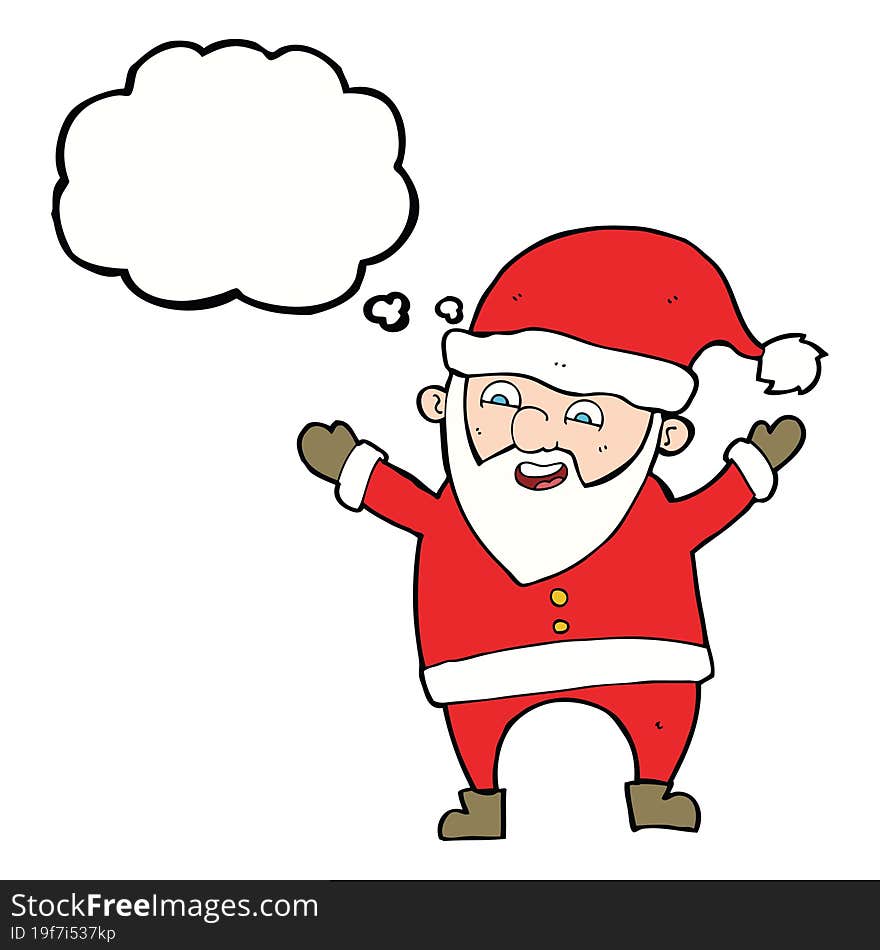 cartoon santa claus with thought bubble