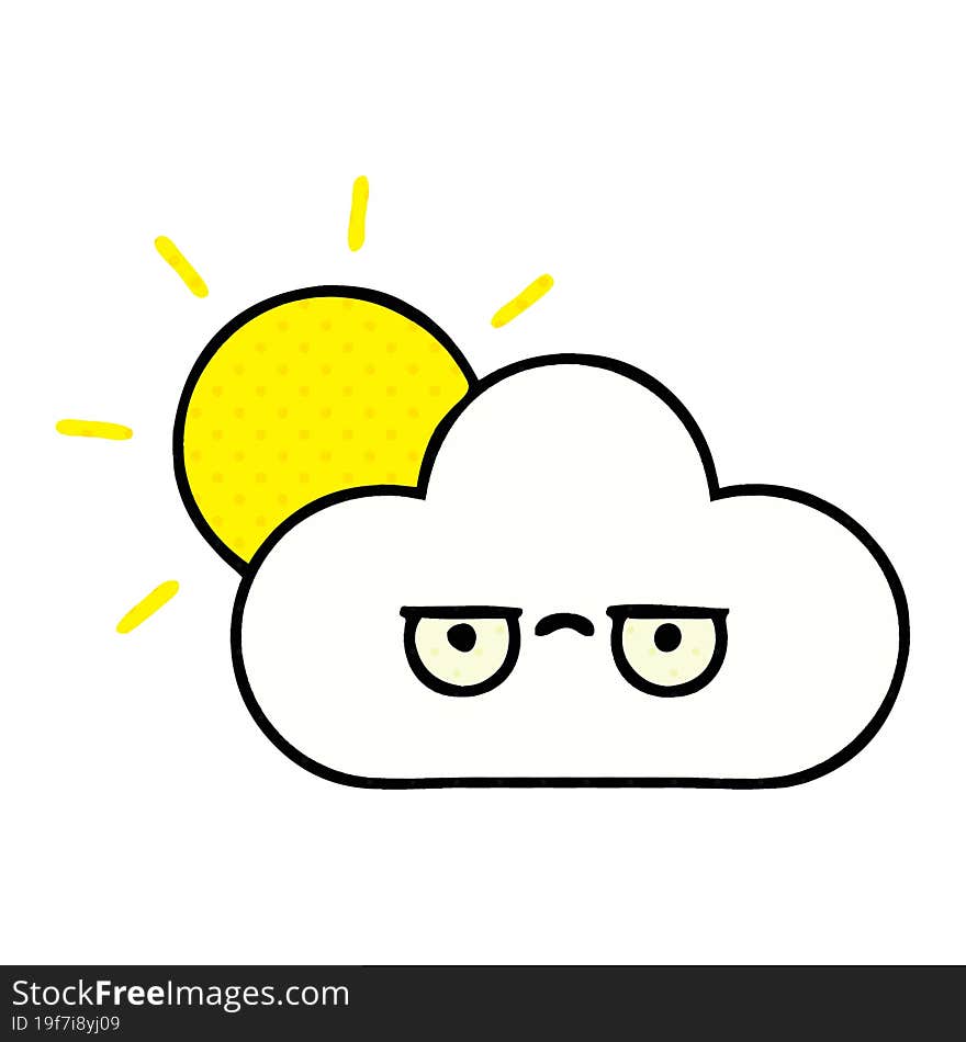 comic book style cartoon of a sun and cloud