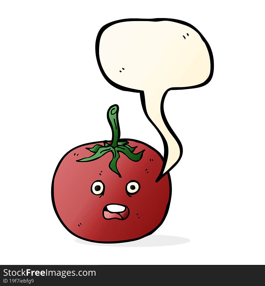 cartoon tomato with speech bubble