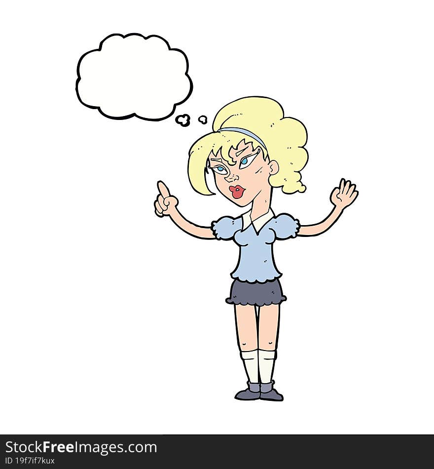 cartoon woman with idea with thought bubble