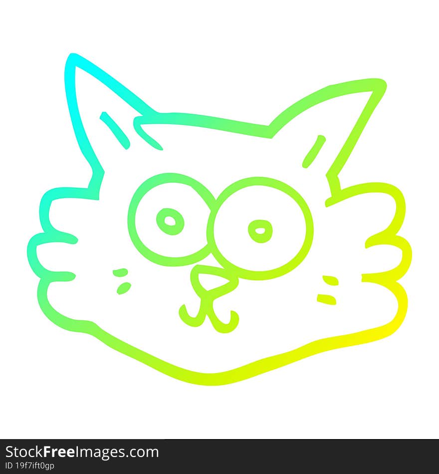 cold gradient line drawing cartoon cat face