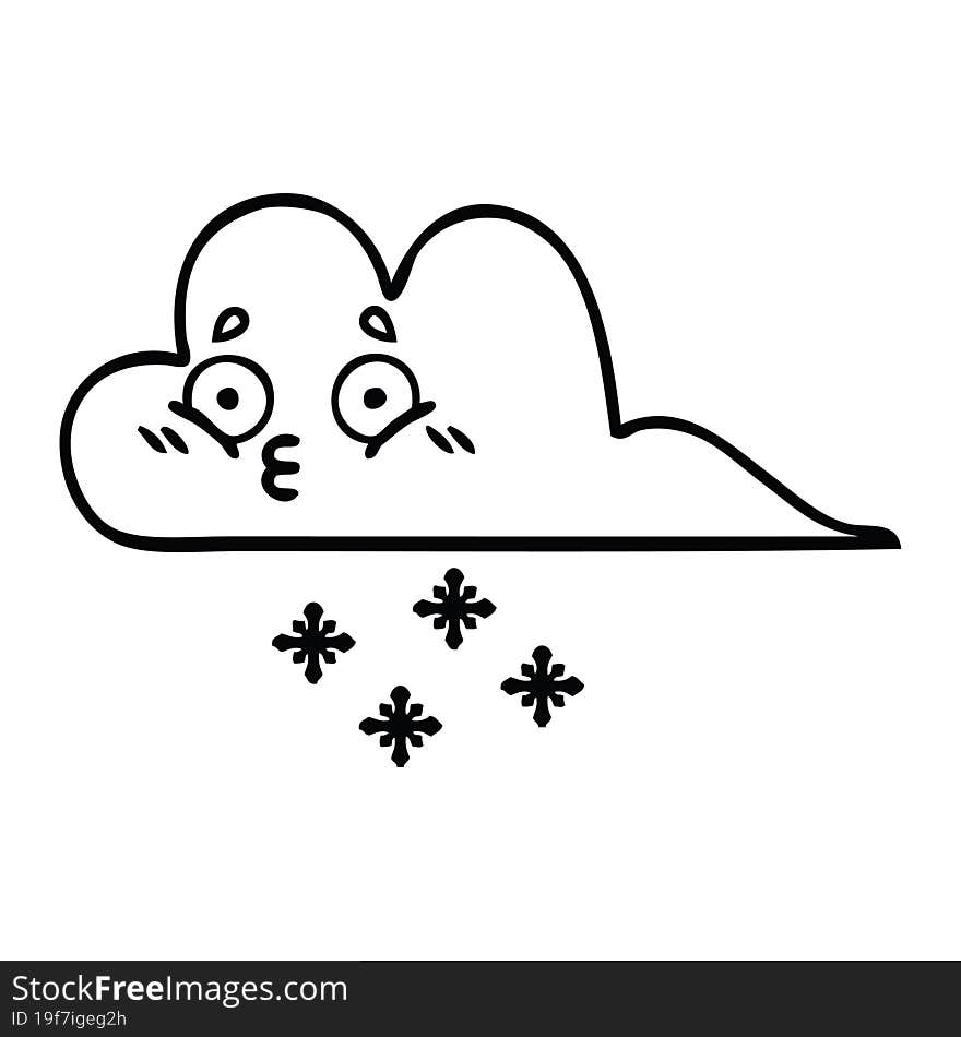 line drawing cartoon of a snow cloud