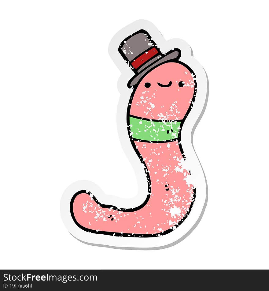 distressed sticker of a cute cartoon worm