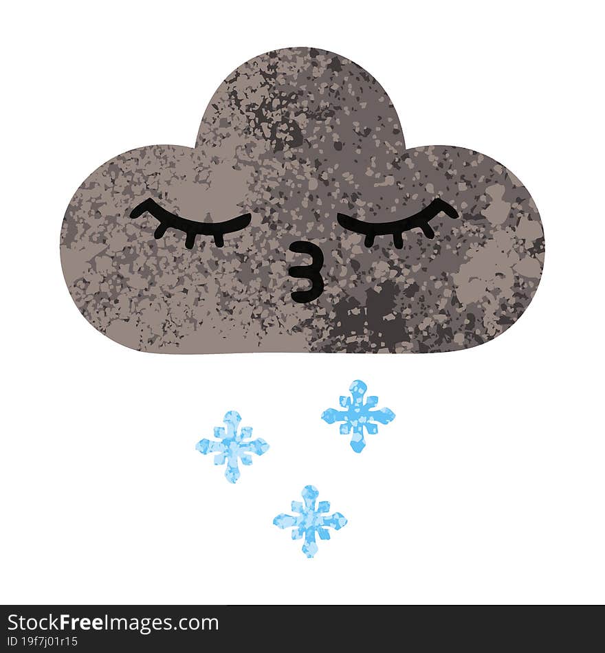 Retro Illustration Style Cartoon Storm Snow Cloud