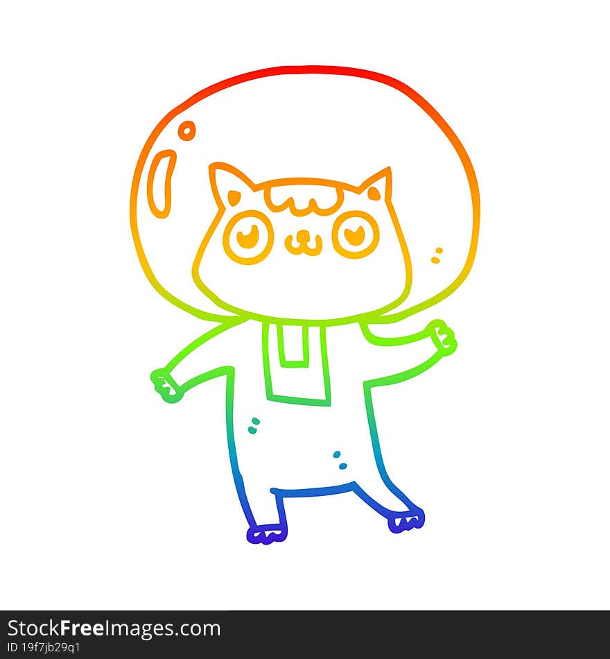 Rainbow Gradient Line Drawing Cartoon Space Cat