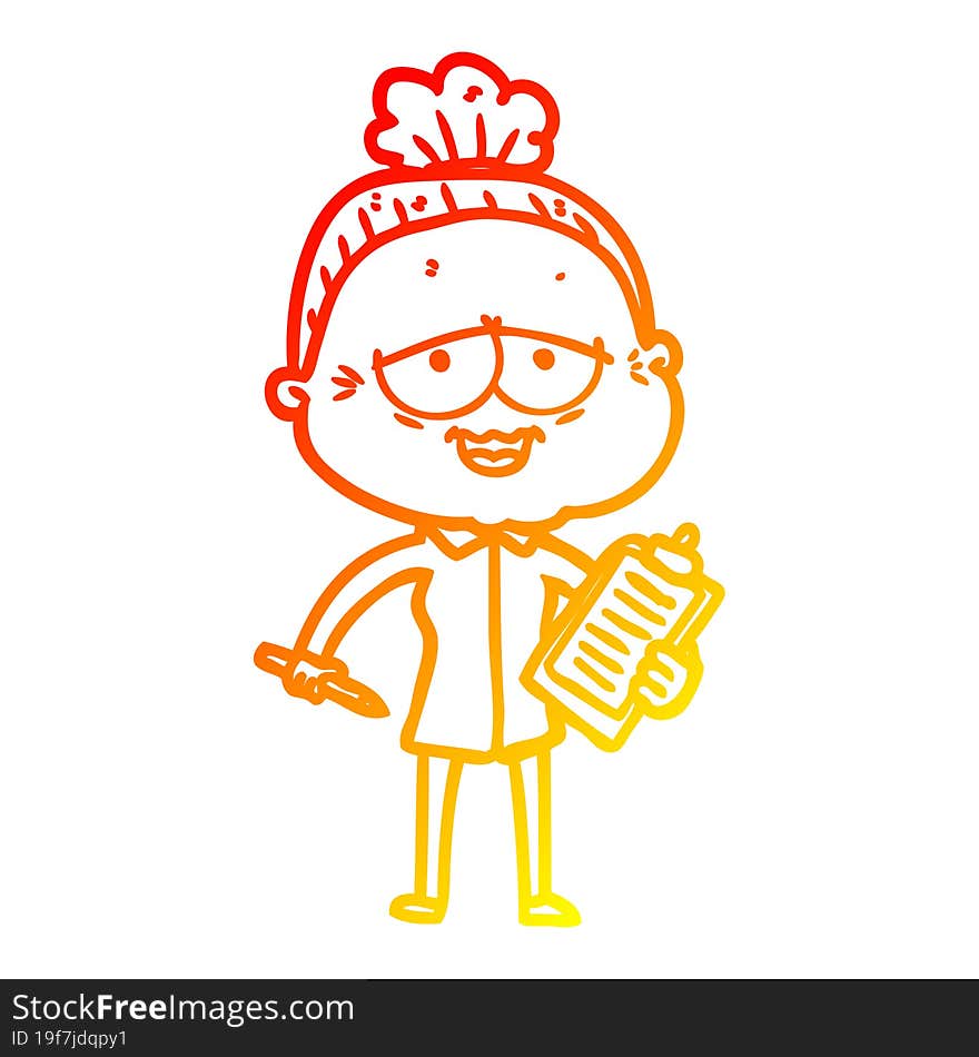 Warm Gradient Line Drawing Cartoon Happy Old Lady