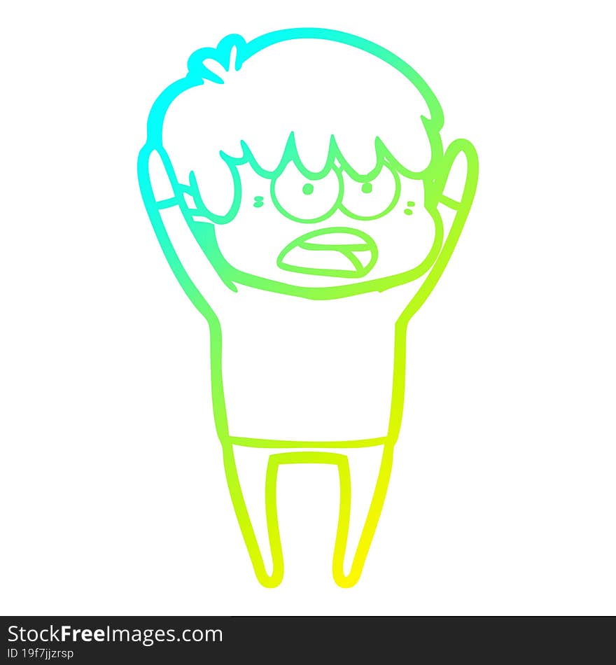 Cold Gradient Line Drawing Worried Cartoon Boy