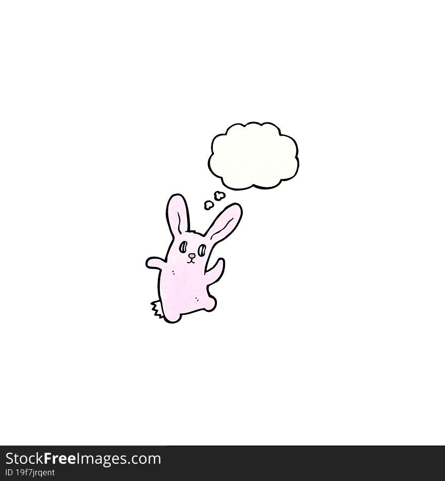 cartoon spooky pink rabbit with thought bubble