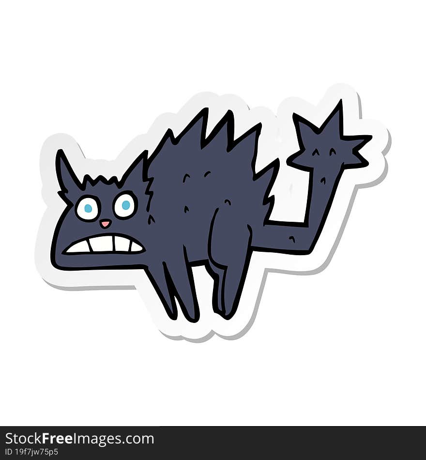 sticker of a cartoon frightened black cat