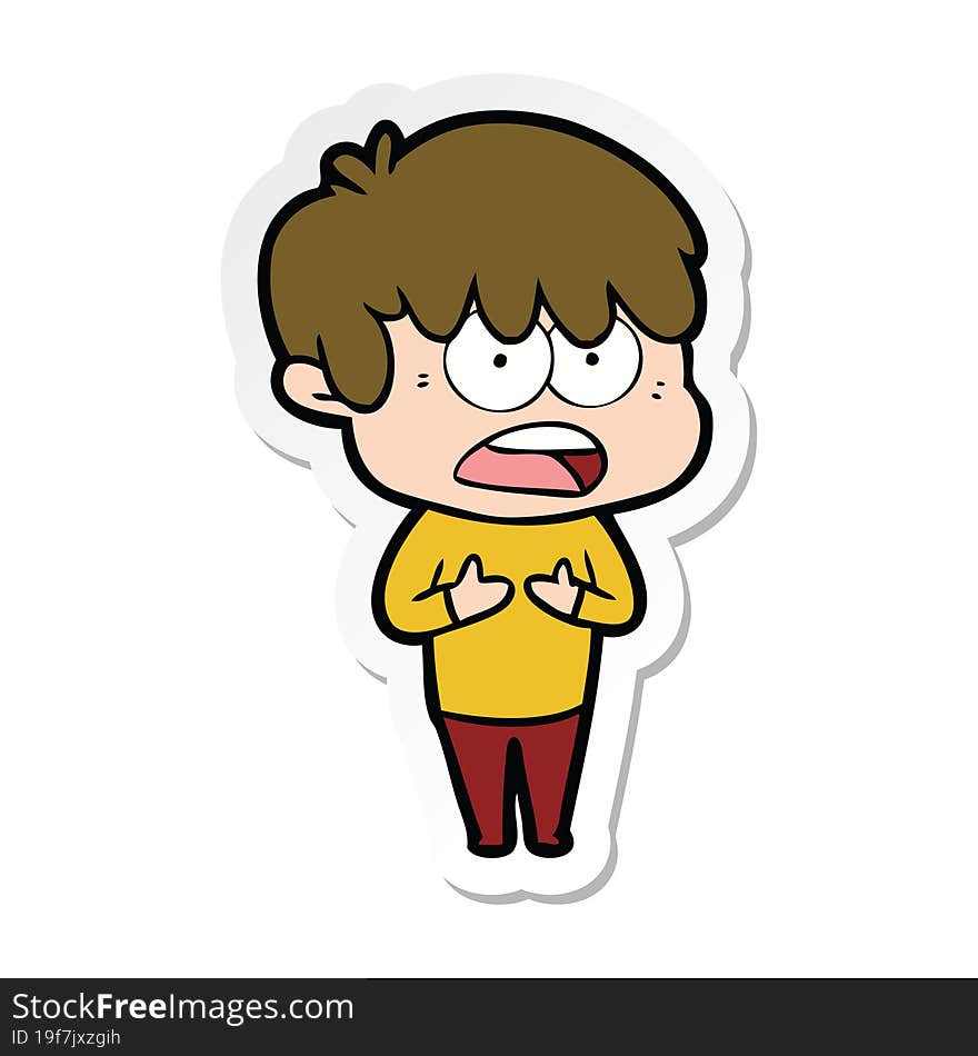 sticker of a worried cartoon boy