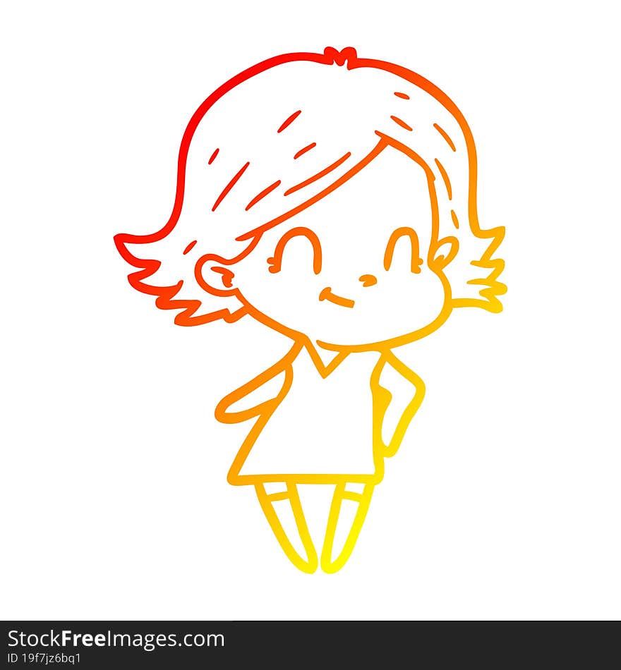 warm gradient line drawing of a cartoon friendly girl